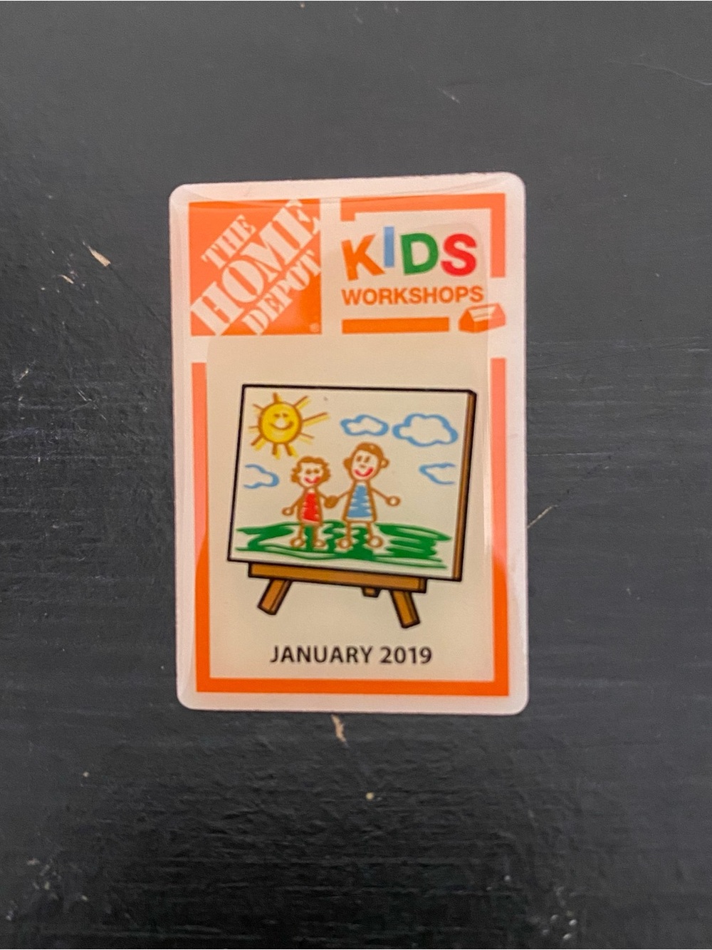 The Home Depot Kids Workshop January 2019 Easel Orange Rectangle Pin